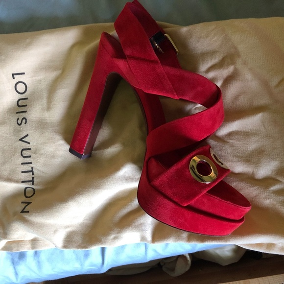 Louis Vuitton Red Suede Sandals sz7 - Picture 1 of 6